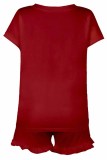 Street Living Solid Patchwork V Neck Short Sleeve Two Pieces