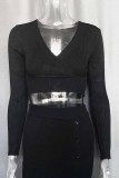 Elegant Solid Patchwork V Neck Tops
