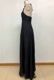 Elegant Solid Patchwork Slit Halter A Line Dresses