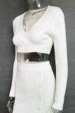 Elegant Solid Patchwork V Neck Tops