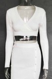 Elegant Solid Patchwork V Neck Tops
