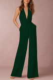 Casual Solid Patchwork Halter Boot Cut Jumpsuits
