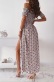 Elegant Floral Slit Fold Off the Shoulder Waist Skirt Dresses