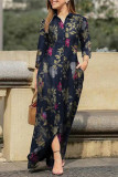 Casual Print Pocket Turndown Collar Shirt Dress Dresses