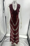 Sexy Print Flounce V Neck A Line Dresses
