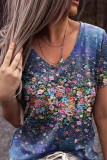 Casual Floral Patchwork V Neck T-Shirts
