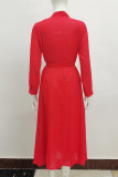 Elegant Solid Frenulum Turndown Collar Shirt Dress Dresses