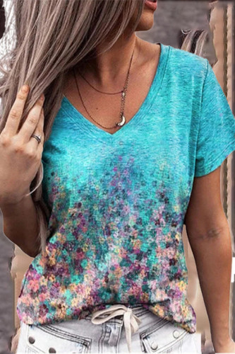 Casual Floral Patchwork V Neck T-Shirts