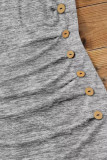 Casual Solid Buttons Oblique Collar A Line Short Sleeve Dress