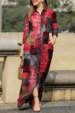 Casual Print Pocket Turndown Collar Shirt Dress Dresses