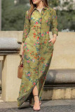 Casual Print Pocket Turndown Collar Shirt Dress Dresses