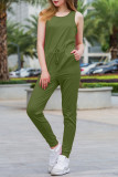 Casual Simplicity Solid Pocket O Neck Regular Jumpsuits