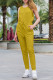 Casual Simplicity Solid Pocket O Neck Regular Jumpsuits