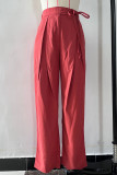 Casual Solid Frenulum Loose High Waist Straight Solid Color Bottoms
