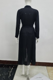 Elegant Solid Frenulum Turndown Collar Shirt Dress Dresses