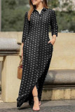 Casual Print Pocket Turndown Collar Shirt Dress Dresses