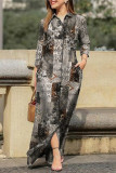 Casual Print Pocket Turndown Collar Shirt Dress Dresses