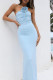 Sexy Party Solid Patchwork Oblique Collar Sleeveless Dress Dresses