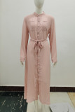 Elegant Solid Frenulum Turndown Collar Shirt Dress Dresses