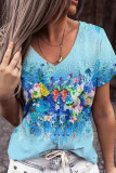 Casual Floral Patchwork V Neck T-Shirts