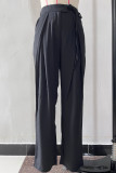 Casual Solid Frenulum Loose High Waist Straight Solid Color Bottoms