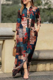 Casual Print Pocket Turndown Collar Shirt Dress Dresses