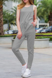 Casual Simplicity Solid Pocket O Neck Regular Jumpsuits