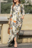 Casual Print Pocket Turndown Collar Shirt Dress Dresses