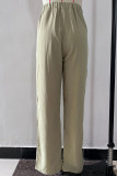 Casual Solid Frenulum Loose High Waist Straight Solid Color Bottoms