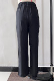 Casual Solid Frenulum Loose High Waist Straight Solid Color Bottoms