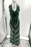 Sexy Print Flounce V Neck A Line Dresses