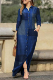 Casual Print Pocket Turndown Collar Shirt Dress Dresses
