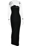 Sexy Party Solid Patchwork Oblique Collar Sleeveless Dress Dresses