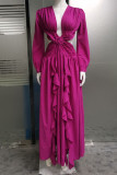 Sexy Solid Hollowed Out V Neck A Line Dresses