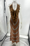 Sexy Print Flounce V Neck A Line Dresses