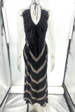 Sexy Print Flounce V Neck A Line Dresses