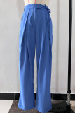 Casual Solid Frenulum Loose High Waist Straight Solid Color Bottoms