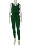Casual Simplicity Solid Pocket O Neck Regular Jumpsuits