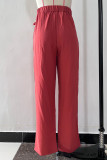 Casual Solid Frenulum Loose High Waist Straight Solid Color Bottoms