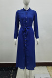 Elegant Solid Frenulum Turndown Collar Shirt Dress Dresses