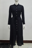 Elegant Solid Frenulum Turndown Collar Shirt Dress Dresses