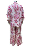 Casual Print Pocket Turndown Collar Long Sleeve Two Pieces
