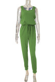 Casual Simplicity Solid Pocket O Neck Regular Jumpsuits