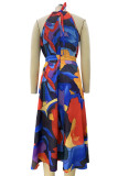 Bohemian Elegant Geometric Print Frenulum Halter Sleeveless Dress Dresses