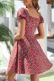 Sweet Elegant Floral Frenulum Square Collar A Line Dresses