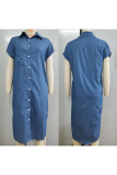 Casual Solid Pocket POLO collar A Line Dresses