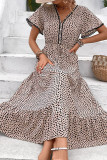 Elegant Print Patchwork V Neck A Line Short Sleeve Dress
