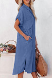 Casual Solid Pocket POLO collar A Line Dresses