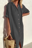 Casual Simplicity Solid Buttons Shirt Collar Shirt Dress Dresses