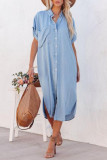 Casual Solid Pocket POLO collar A Line Dresses